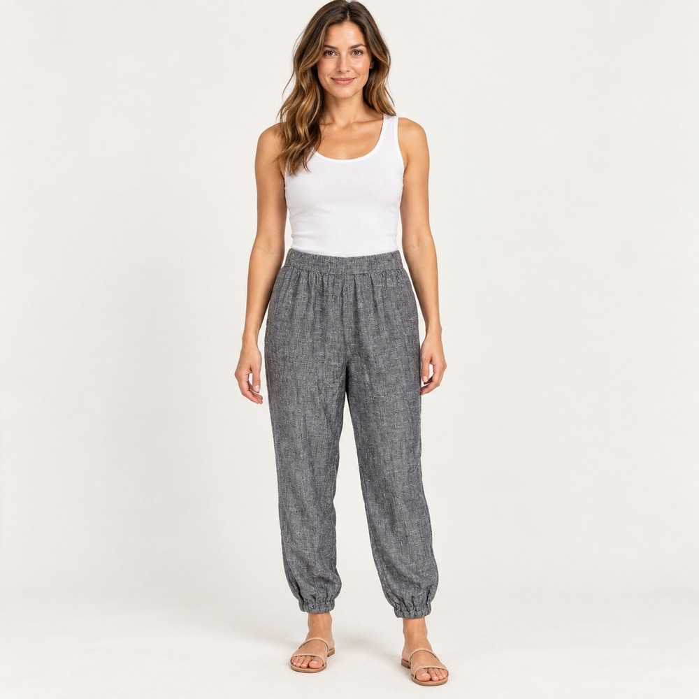 Rachel Rachel Roy Blue 100% Linen Elastic Waist Jogger Pants Medium